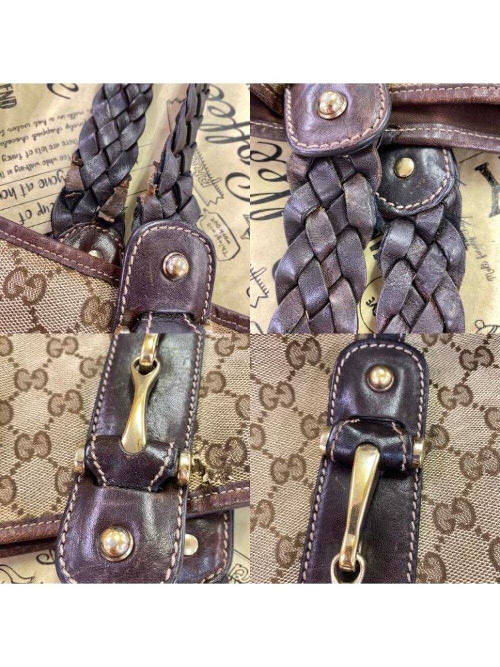 ★SOLD★ Gucci Tote Shoulder Bag GG Canvas Horsebid - Picture 15 of 16